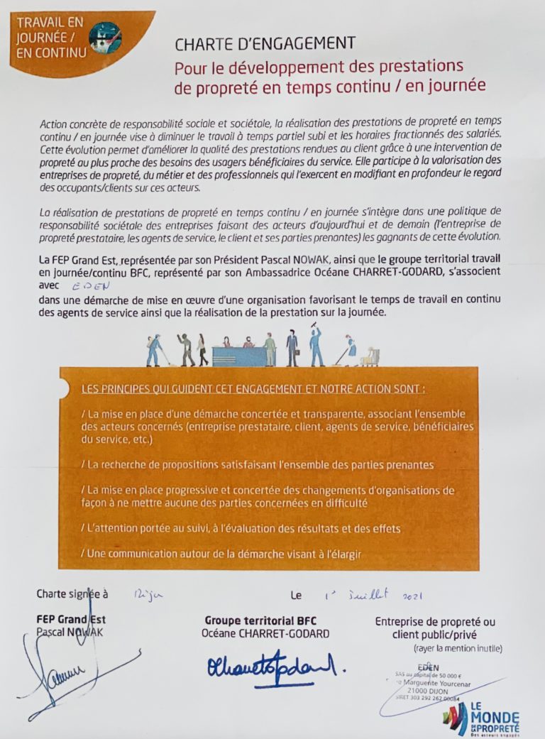 Charte d'engagement pour le travail en journée et en continu - EDEN 